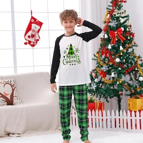 Vista 5 de Lizxun Pijamas de Navidad para la familia, conjuntos de pijamas de Navidad a juego, alce, árbol de Navidad, pijama familiar de Navidad