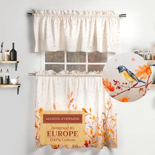 Vista 74 de Maison d' Hermine Juego de cortinas de cocina para ventanas, juego de cortinas de cocina 100% algodón, cenefas para el hogar [2 niveles