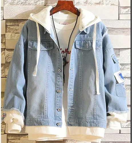 Vista 3 de KPOP Chaqueta de mezclilla Rapper con estampado de amor de moda deportiva con capucha