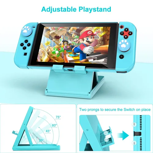 Vista 6 de Younik Switch Accessories Bundle, 15 in 1 Blue Switch (NOT OLEDLite) Accessories Kit for Girls Include Switch Carrying Case, Adjustable Stand