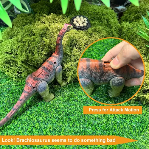 Vista 3 de EKU Juguetes de Dinosaurio Pterodáctilo con Aleteo de Alas Juguete Eudimorphodon, Cabeza se Mueve Ataca Brachiosaurus Styracosaurus Figuras