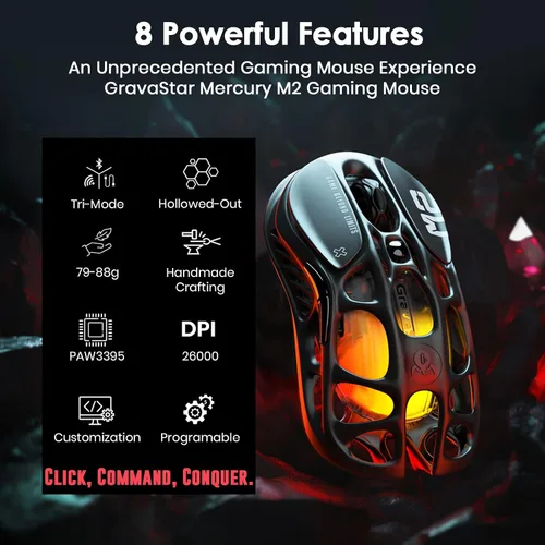 Vista 2 de GravaStar Mercury M2 - Mouse inalámbrico para juegos con robot GravaStar Alpha65 Bloque de cargador rápido GaN