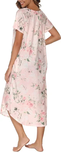 Vista 5 de YOZLY Camisón de algodón para mujer de punto largo ropa de dormir suave cuello en V ropa de salón S-XXL