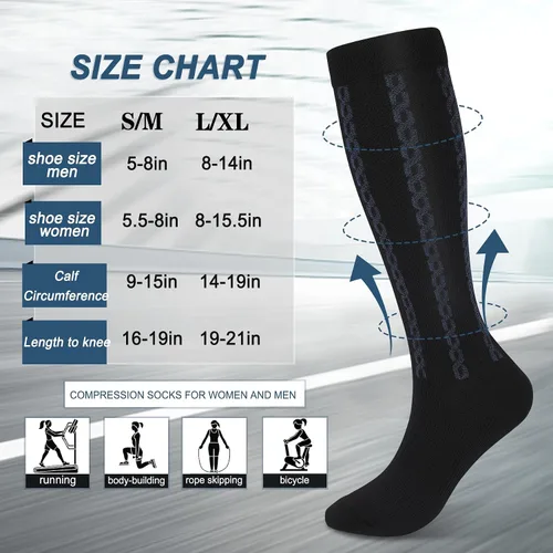 Vista 2 de FULLSOFT Calcetines de compresión graduados médicos de 30-40 mmHg para mujeres y hombres, calcetines de circulación hasta la rodilla, calcetines