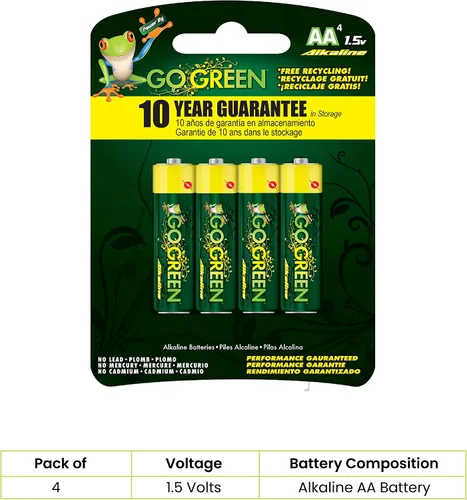 Vista 2 de GoGreen Power (24001) - Pilas alcalinas AA ecológicas, sin plomo, cadmio o mercurio, paquete de 4