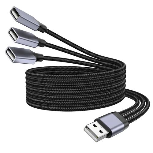 Vista 9 de Divisor USB Y 1 en 3 salidas, USB macho a 3 hembras Cable para PC, tableta, portátil, MacBook, teclado, PS4, PS5, mouse, FlashDrive, LED, etc.