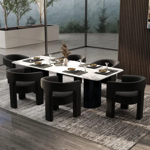 Vista 11 de Modernas sillas de comedor, silla de sherpa tapizada de terciopelo con respaldo, silla de tocador Boucle ensamblada cómoda para cocina, comedor