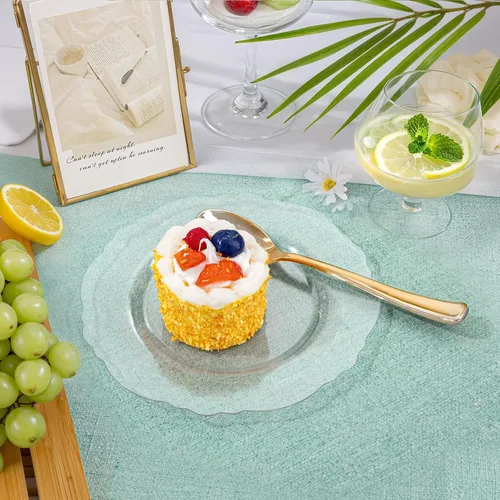 Vista 2 de WDF 60 platos desechables de plástico transparente para postre, 7.5 pulgadas, pequeños, desechables, para pasteles, aperitivos, postres para bodas