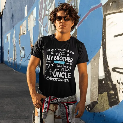Vista 4 de AizelMae Camiseta personalizada con nombre, texto en color, cita de mi hermano y tío, diseño de tus propias camisas a juego, ropa de disfraz