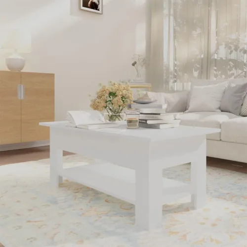 Vista 7 de White Engineered Wood Coffee Table 40.2" Rectangular with Storage Shelf, Modern Matte Finish, Small Coffee Table for Living Room, Bedroom, Apartment