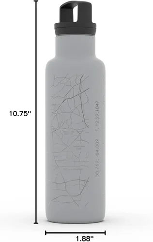 Vista 4 de Well Told Botella de agua aislada con mapa de Atlanta Georgia, grabado al agua, botella de acero inoxidable grabada (21 onzas, gris muelle) botella