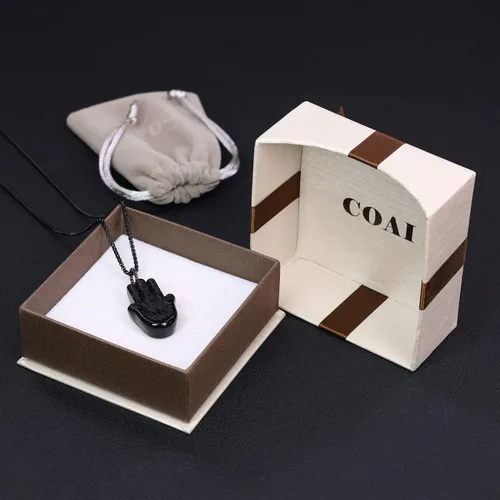 Vista 5 de COAI Collar de mano Hamsa curativa de obsidiana negra Piedra