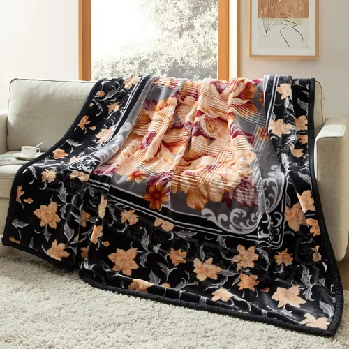 Vista 14 de Nestl Manta de Forro Polar de Terciopelo de 9 Libras Tamaño Queen - 2 Capas Pesada y Cálida Estilo Coreano - Raschel Impresa Reversible - Resistente
