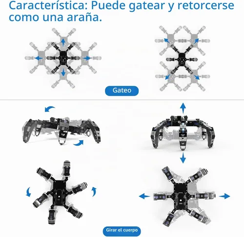 Vista 2 de Kit de robot Hexapod para ESP32, robot araña STEM para caminar, soporta programación Arduino C, App RC, transmisión de video, kit de marco