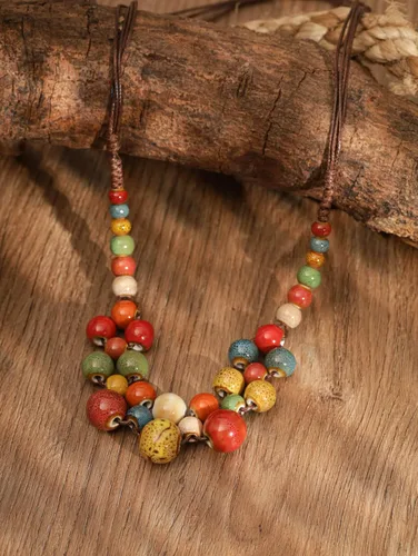 Vista 4 de MINACHI Hippie Boho - Collar de cuentas redondas de cerámica colorida, estilo bohemio, regalo de joyería para mujer