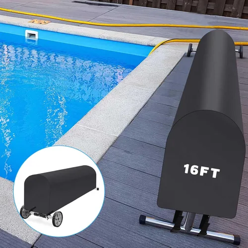 Vista 6 de Woanger Cubierta de carrete solar para piscina, impermeable, resistente a los rayos UV, para piscina enterrada (16 pies, negro)