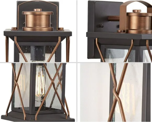 Vista 7 de Progress Lighting Barlowe Collection - Farol de pared pequeña de cristal transparente con semillas para exteriores, 13 x 6.5 x 6.5 pulgadas, bronce