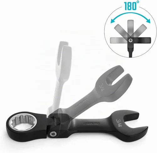 Vista 4 de DURATECH Stubby - Juego de llaves combinadas de trinquete de cabeza flexible, SAE, 8 piezas, 5/16" a 3/4", acero CR-V, revestimiento electroforético