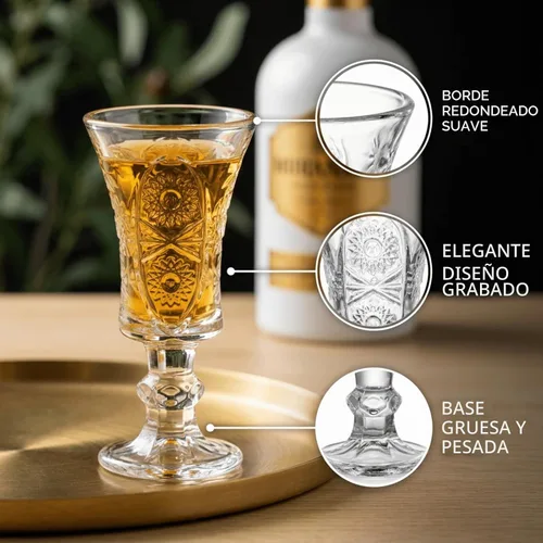 Vista 3 de Youeon Juego de 12 vasos de chupito de 1.5 onzas, vasos de chupito de vidrio grabado con base pesada, vasos pequeños para tequila, whisky, vodka