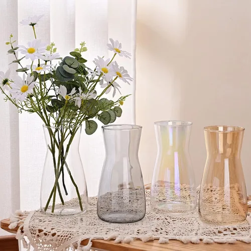 Vista 2 de Jarrones de vidrio para flores, 8 pulgadas de alto, modernos jarrones de cristal transparente iridiscente para centros de mesa, decoración