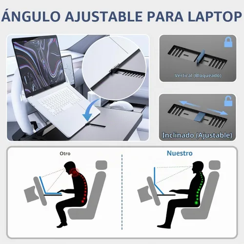 Vista 4 de Bandeja para volante, bandeja de comida para automóvil, escritorio de automóvil para laptop, mesa multiusos para comer y trabajar, bandeja ajustable