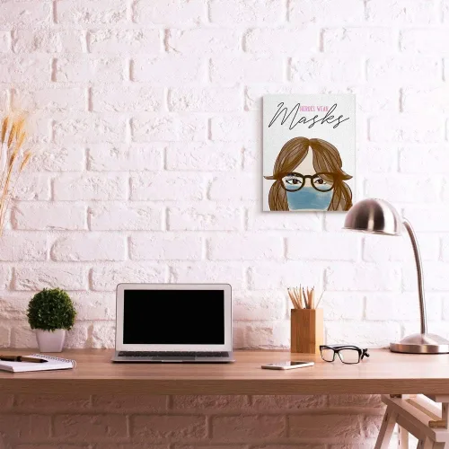 Vista 2 de Stupell Industries Heroes Wear Masks Doctor Nurse Healthcare Quote - Arte de pared diseñado por Anna Quach, 16 x 20 pulgadas, lienzo