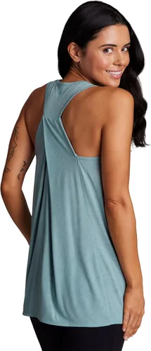 Vista 6 de RBX Active - Camiseta de tirantes para mujer con espalda en T, fluida, para yoga y entrenamiento con detalle de moda Baton Rouge