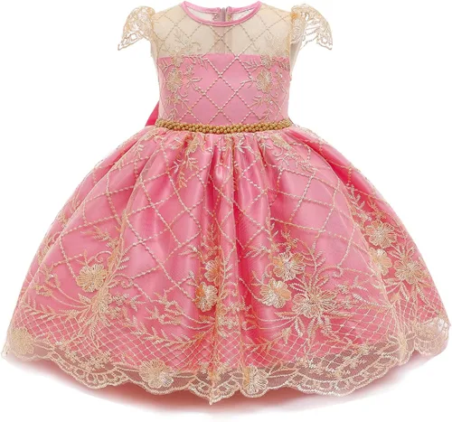 Vista 2 de NNJXD Vestido de princesa para bebé, con flores, para cumpleaños, bodas, fiestas