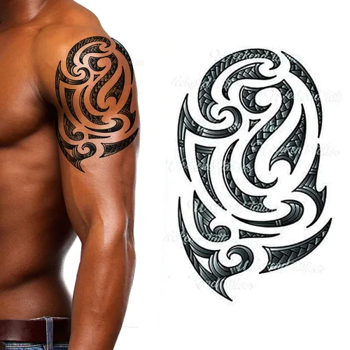 Vista 8 de Paquete de 4 adhesivos negros temporales para tatuajes tribales maui para brazos, hombro, azteca, polinesio, samoano, hawaiano, para hombres