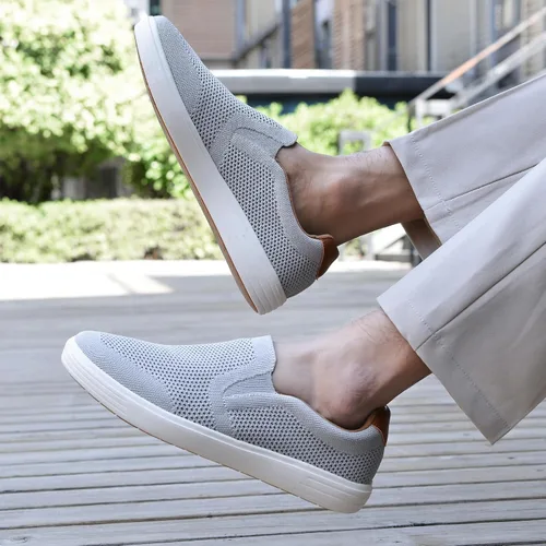Vista 4 de konhill Zapatos deportivos sin cordones para hombre, mocasines de punto, informales, para caminar, conducir, trabajo, zapatos de espuma