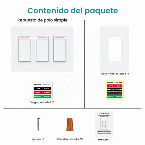 Vista 4 de Milfra Interruptor de luz inteligente de 3 vías, interruptor de luz WiFi de un solo polo de 2.4GHz, modelo nuevo 2024 10A, funciona con Siri, Alexa