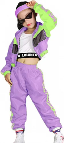 Vista 10 de Conjunto de Ropa de Baile para Niñas, Traje de Interpretación de Equipo de Hip Hop y Jazz Moderno, Conjuntos de Ropa de Baile para Niñas Azul oscuro