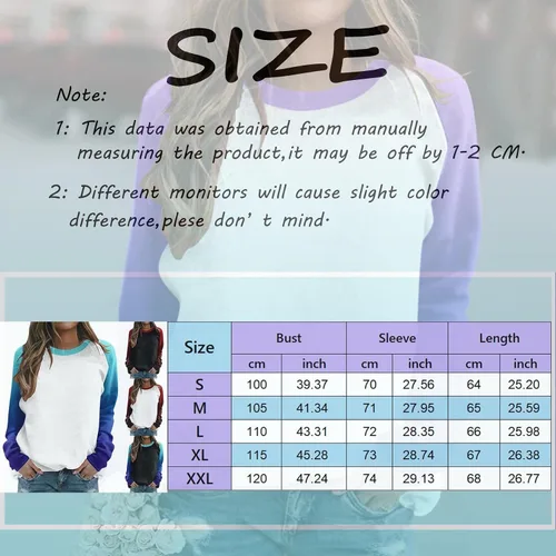 Vista 6 de DUOWEI Sudaderas sin capucha para mujer, camisetas raglán con cuello redondo, estampado liso degradado, sudadera térmica