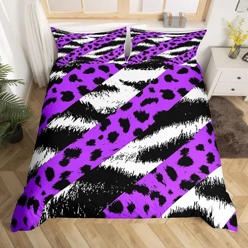 Vista 33 de Juego de funda de edredón para niños con estampado de leopardo, tamaño individual, juego de ropa de cama de moda de piel de guepardo abstracto
