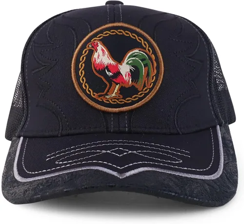 Vista 2 de Trendy Apparel Shop Gorra de béisbol bordada de malla de camionero con gallo Negro Negro