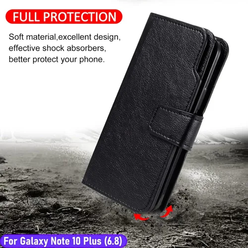 Vista 6 de Funda tipo cartera para Galaxy Note 10 Plus/Note10+ de 6.8 pulgadas [3+ ranuras para tarjetas] Funda de piel sintética plegable para tarjetas
