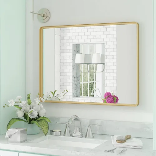 Vista 9 de HBCY Creations Espejo rectangular de bronce aceitado de 20 x 30 pulgadas, espejo de marco profundo, espejo de baño de bronce aceitado, espejo