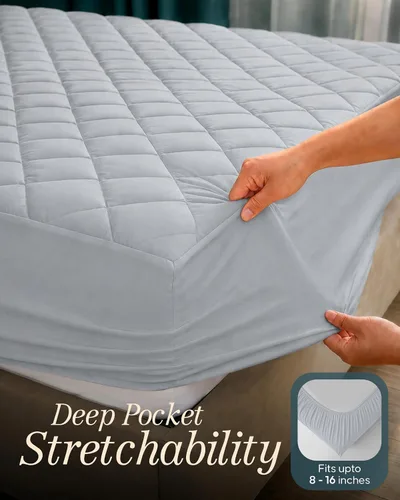 Vista 3 de Utopia Bedding - Cubrecolchón acolchado (tamaño matrimonial), protector de colchón elástico y ajustable con bolsillo profundo que se estira hasta 16