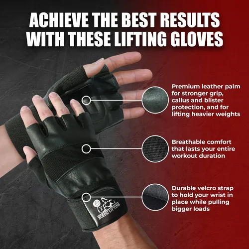 Vista 2 de Nordic Lifting Guantes de levantamiento de pesas con muñequeras de 12 pulgadas, guantes de entrenamiento con soporte para la muñeca para hombres