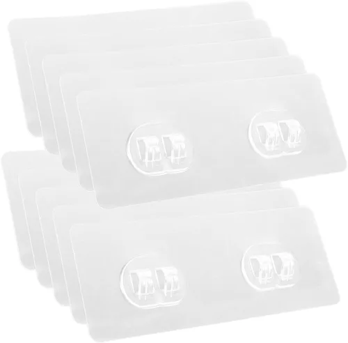 Vista 9 de Zerodeko 20 piezas de calcomanías transparentes con hebilla de doble garra que no deja marcas, parches adhesivos de plástico resistente, perchas