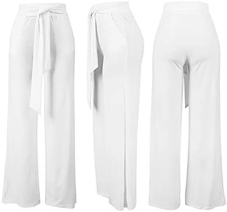 Vista 4 de VOIKERDR - Pantalones de trabajo largos, elásticos, pierna recta, cintura alta con cinturón, para mujer