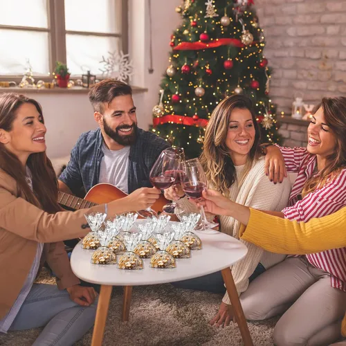 Vista 7 de Resholder 100 bolsas de celofán transparentes de Navidad de 11.0 x 5.1 in, bolsas de almacenamiento con parte inferior de bloque, con 100 lazos