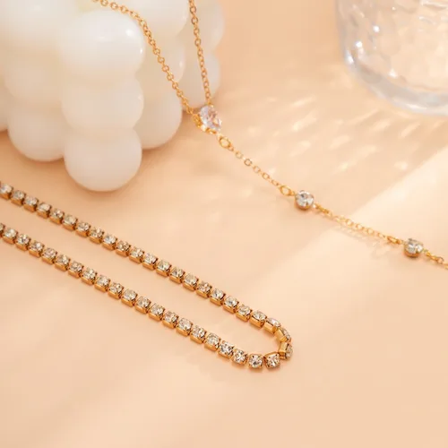 Vista 5 de Long Y-Shaped Rhinestone Necklace for Women Trendy Gold Silver Lariat Y Shape Necklaces Layered Choker Stackable Fashion Dainty Aesthetic Jewelry