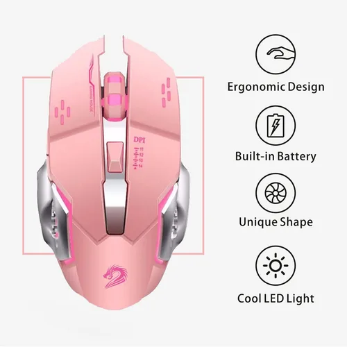 Vista 4 de Uciefy Q85 - Mouse inalámbrico recargable para juegos, mouse de computadora inalámbrico silencioso óptico LED de 2.4 G con 4 luces LED, 3 DPI