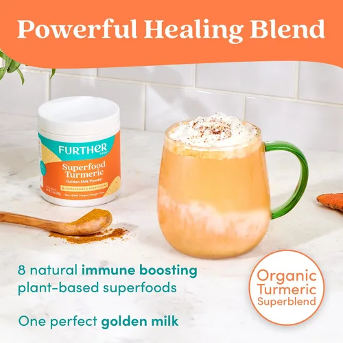 Vista 3 de Further Food Superfood - Polvo de raíz de cúrcuma – Máxima absorción, refuerzo inmunológico natural, mezcla de leche dorada, sin azúcar, keto