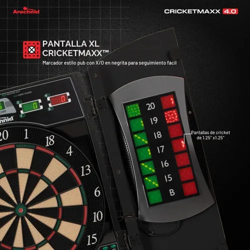Vista 4 de Arachnid Cricket Maxx 4.0 - Juego de tablero de dardos electrónico, color negro