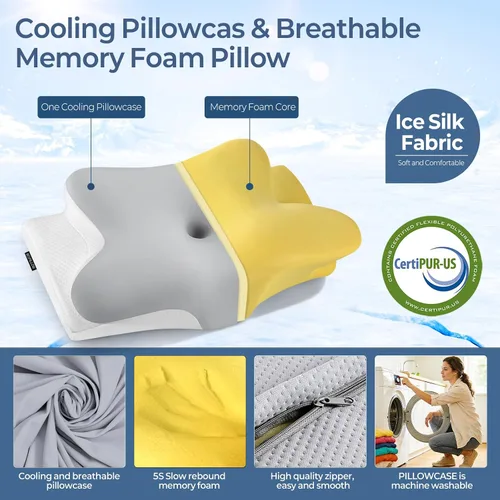 Vista 3 de Almohada cervical para el cuello para aliviar el dolor, almohada ergonómica para dormir de lado para apoyo del cuello, almohadas de espuma Gris