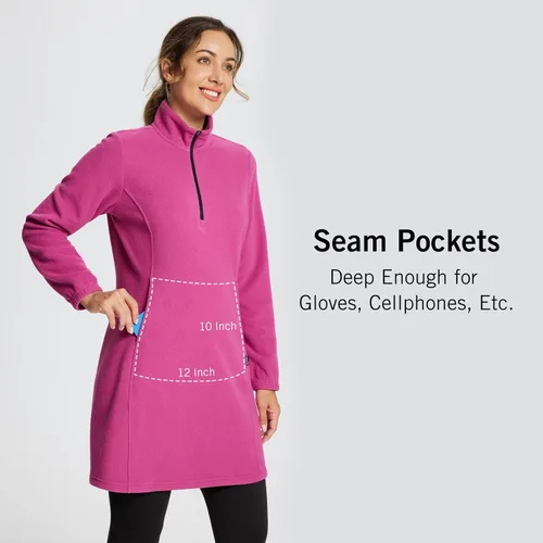 Vista 3 de BALEAF Sudadera de forro polar para mujer, túnica larga con cremallera de un cuarto, vestido de invierno polar con bolsillo