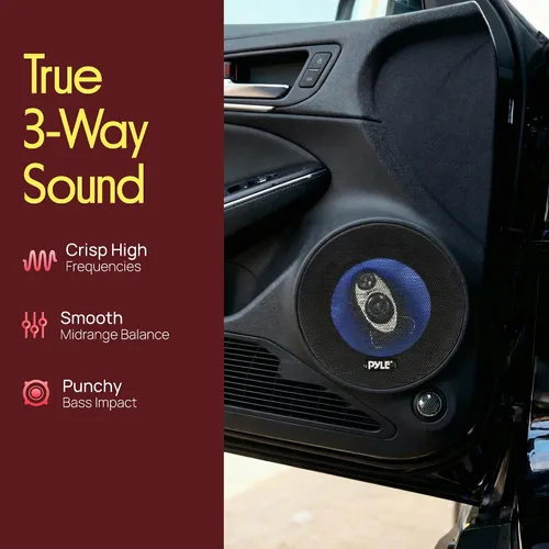 Vista 5 de Pyle Sistema de altavoces de sonido de tres vías de 6.5 pulgadas - 180 W RMS/360 W de manejo de potencia con impedancia de 4 ohmios y tweeter