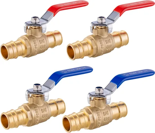 Vista 9 de Paquete de 4 EFIELD Válvula de bola de latón de cierre completo de puerto completo de expansión de 1/2 pulgada Pex A con oreja caída, niveles rojo